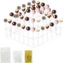 3 Tier Cake Pop Stand, 56 Holes Acrylic Cake Pop Holder Stand, Clear Cake Pop Display Stand Holder, Lollipop Square Display Stand with Sticks and Wrappers for Weddings Birthday Parties