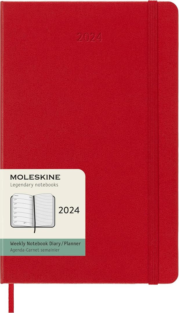 Moleskine Classic 12 Month 2024 Weekly Planner, Hard Cover, Large (5" x 8.25"), Scarlet Red