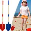 2PCS Metal Beach Shovels for Kids, 15.3"-28" Long Toddler Spade Sand Shovel Blue Red Detachable Children Garden Shovel with Wood Handle and Plastic Grip Beach Play Tool for Kids Adult Digging Sand