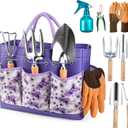 Gardening Tools 9-Piece Heavy Duty Garden Hand Tools with Fashion and Durable Garden Tools Organizer Handbag, Rust-Proof Garden Tool Set, Ideal Gardening Gifts for Women (Purple)