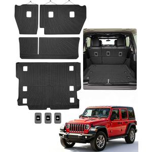 Cargo Mats & Backrest Mats for 2018-2026 Jeep Wrangler JL Unlimited 4 Door | NOT for 4XE/JK/2-Door, All Weather, TPE Trunk Cargo Liner, Seat Back Protector, Custom Fit, for Wrangler JL Accessories 4x4