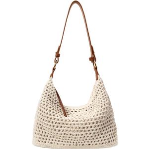Ulisty Women Small Cotton Crochet String Bag Handwoven Summer Beach Bag Knitted Vacation Shoulder Bag Purse Handbag