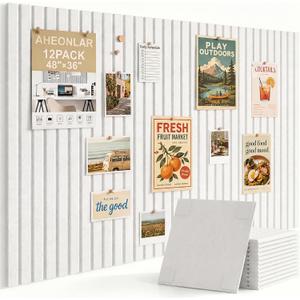 Felt Bulletin Board 48" x 36", Cork Boards for Walls, 12 Pack Bulletin Board Large Cork Board for Office, Felt Boards with 70 Safe Removable Adhesive Tabs Wall Decor for Home(White)