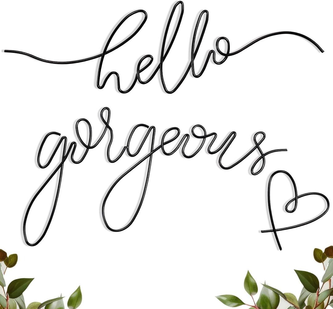 Hicarer Hello Gorgeous Metal Wall Art Decor Minimalist Decoration Metal Hello Gorgeous Decorative Sign for Living Room Office Bedroom Hotel Home Wall Decoration(Black,Classic Style)