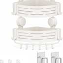 Double Layer Shower Corner Caddy, White Suction Cup Organizer, No-Drill