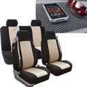 FH Group Car Seat Covers All-Purpose Built-in Seatbelt Classic Cloth Seat Covers Full Set with Gift - Universal Fit for Cars, Trucks & SUVs (Beige) FB302114 (Full Set-3D Air Mesh)