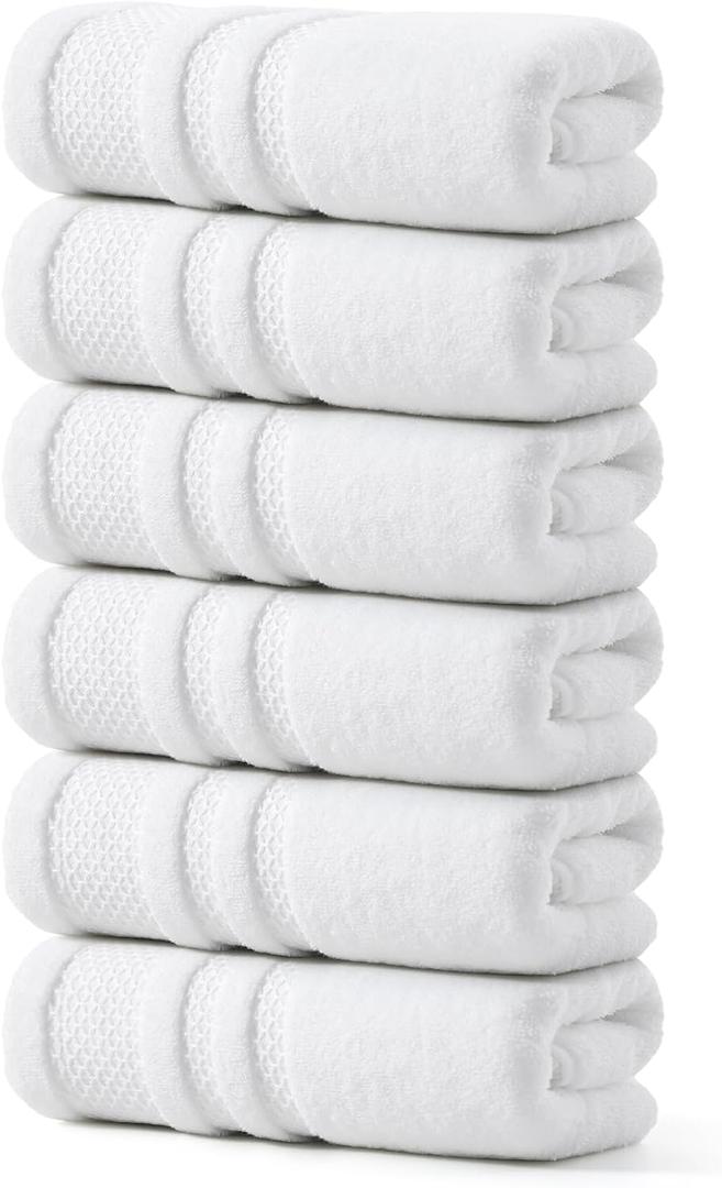 REDKISS Premium White Hand Towels for Bathroom, 13 x 30 inch, 100% Cotton Hand Towel Set of 6, Super Soft and Highly Absorbent Towels for Bathroom, Gym, Spa, Shower, and Hotel