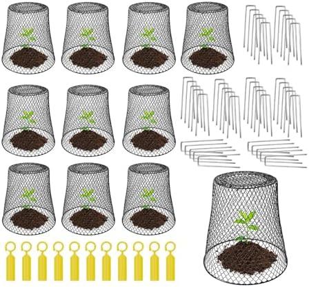FCENDS 11 Pcs Chicken Wire Cloche Plant Protector Cover, Garden Cloches for Young Plants, Keeping Rabbit, Bird and Other Small Animals Out, Garden Stakes and Plant Labels Included (11, Black)