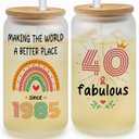 Vivulla68 40th Birthday Gifts Women Men - 40 Year Old Gifts For Her Him - 40th Birthday Ideas - 1985 Birthday Gift - Turning Forty - Forty Birthday Frosted Glass With Lid And Straw