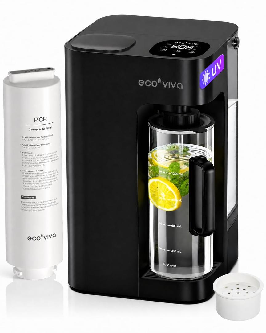 Mate 3 UV Reverse Osmosis Water Filter Countertop, 3:1 Pure to Drain, Autofill Pitcher, No Installation Water Purifier, Portable 9 Stage RO Water Filtration with Remineralization, Self-Cleaning, Black