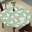 Feline Pastoral Round Tablecloth  Fitted Circle Table Cover with Elastic Edge, Waterproof & Washable Polyester Table Cloth for 55" to 66" Indoor/Outdoor Tables
