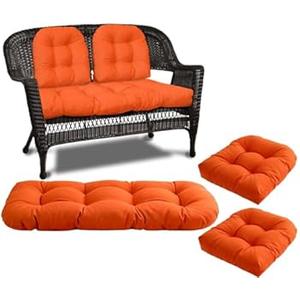 DVUAY Wicker Chair Cushions 3 Piece Set, Waterproof Outdoor Cushion for Patio Furniture, Loveseat and U-Shaped Wicker Furniture Cushions, Orange