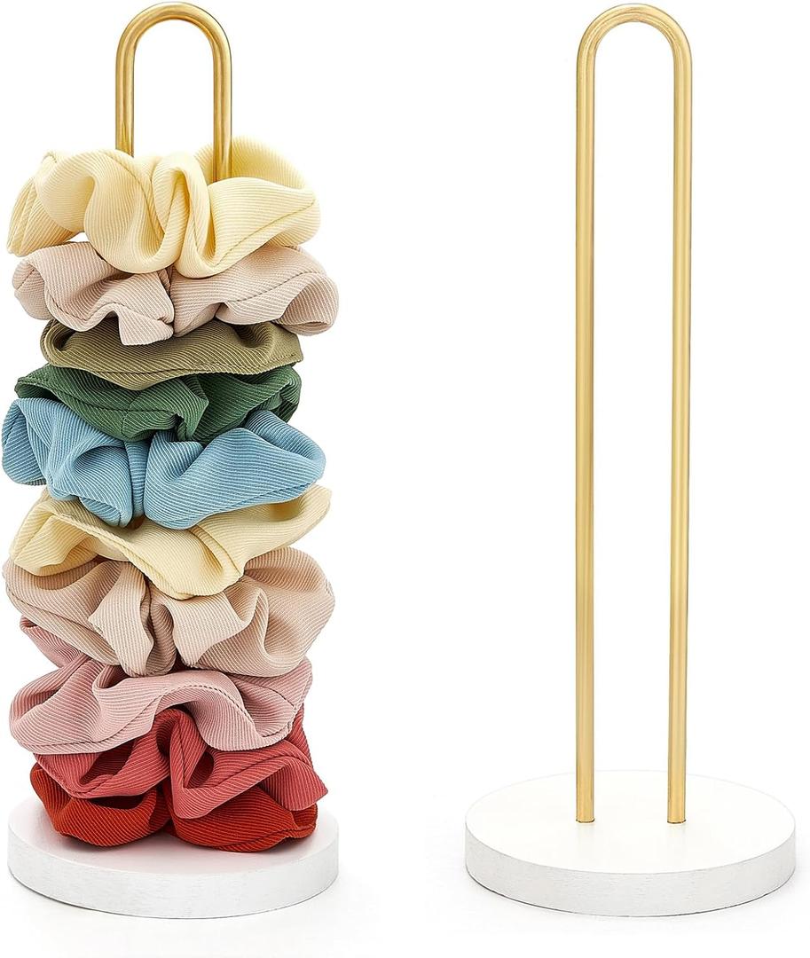 Mkono 2PCS Scrunchies Holder Stand Hair Accessories Organizer Gold White Metal Scrunchies Tower Hold 25-35 Scrunchies Modern Vertical Hair Tie Organizer Jewelry Scrunchy Holder for Girls