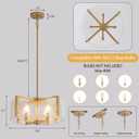 Modern Glass Chandeliers, 4 Light 18.1" Gold Chandelier for Dining Room Gold Pendant Light Fixture for Kitchen Island Bedroom, Living Room, Clear Ripple Glass Shade (E12 Bulbs Not Included)