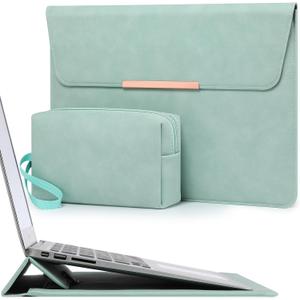 HYZUO 15 Inch Laptop Sleeve Bag Case with Stand Feature for MacBook Air 15 M5 A3448 M4 A3241 M3 A3114 M2 A2941 2026-2023, MacBook Pro 15, 15" Surface Laptop 7/6/5/4/3, Mint Green(Smiley)