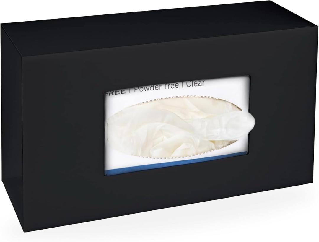 Black Glove Box Holder Dispenser Single Side Loaded Acrylic Rack for Medical, Latex, Rubber, Nitrile, and Exam - Gloves Not Included (Black, Single) 