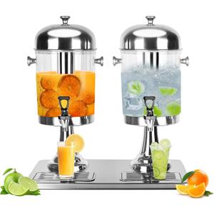 Beverage Dispenser,4.4 Gallon Beverage Dispenser for Parties, Stainless Steel Dual-Head Juice Dispenser with Centre Ice Core and Drip Trays for Parties, Buffet Cafeterias, Homes, Weddings, Events
