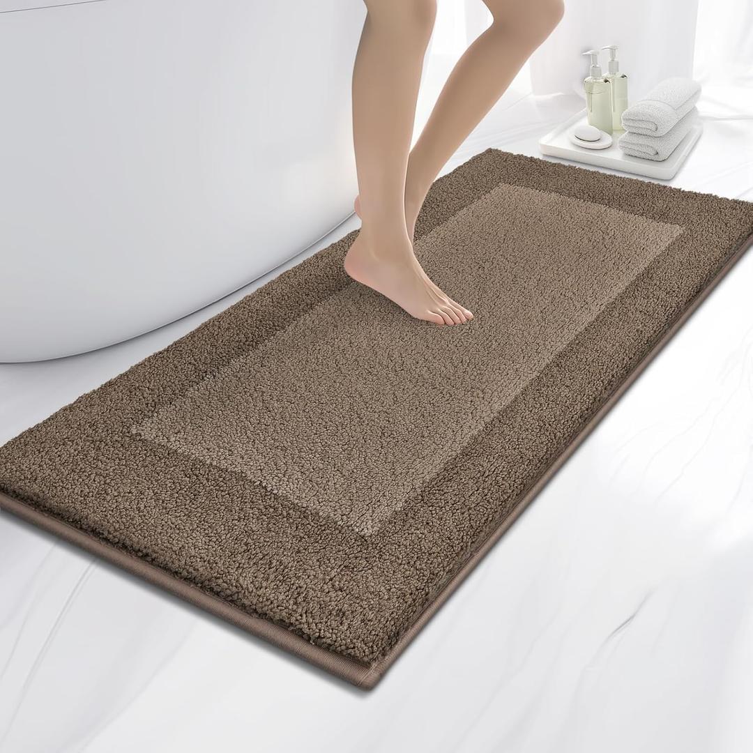 Bathroom Rugs 24" x 60", Non-Slip Extra Soft Absorbent Bath Rugs, Machine Washable Quick Dry Bath Mats for Bathroom Floor, Shower, Bathtub and Sink, Grayish Brown & Coffee