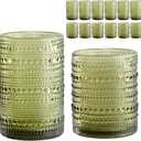 Vintage Glassware Drinking Glasses Set of 12,Green 12oz & 15oz Hobnail Glass Cups,Embossed Water Tumbler,for Beer,Cocktail,Whiskey,Juice and Various Mixed Drinks- 1 Cleaning Brush
