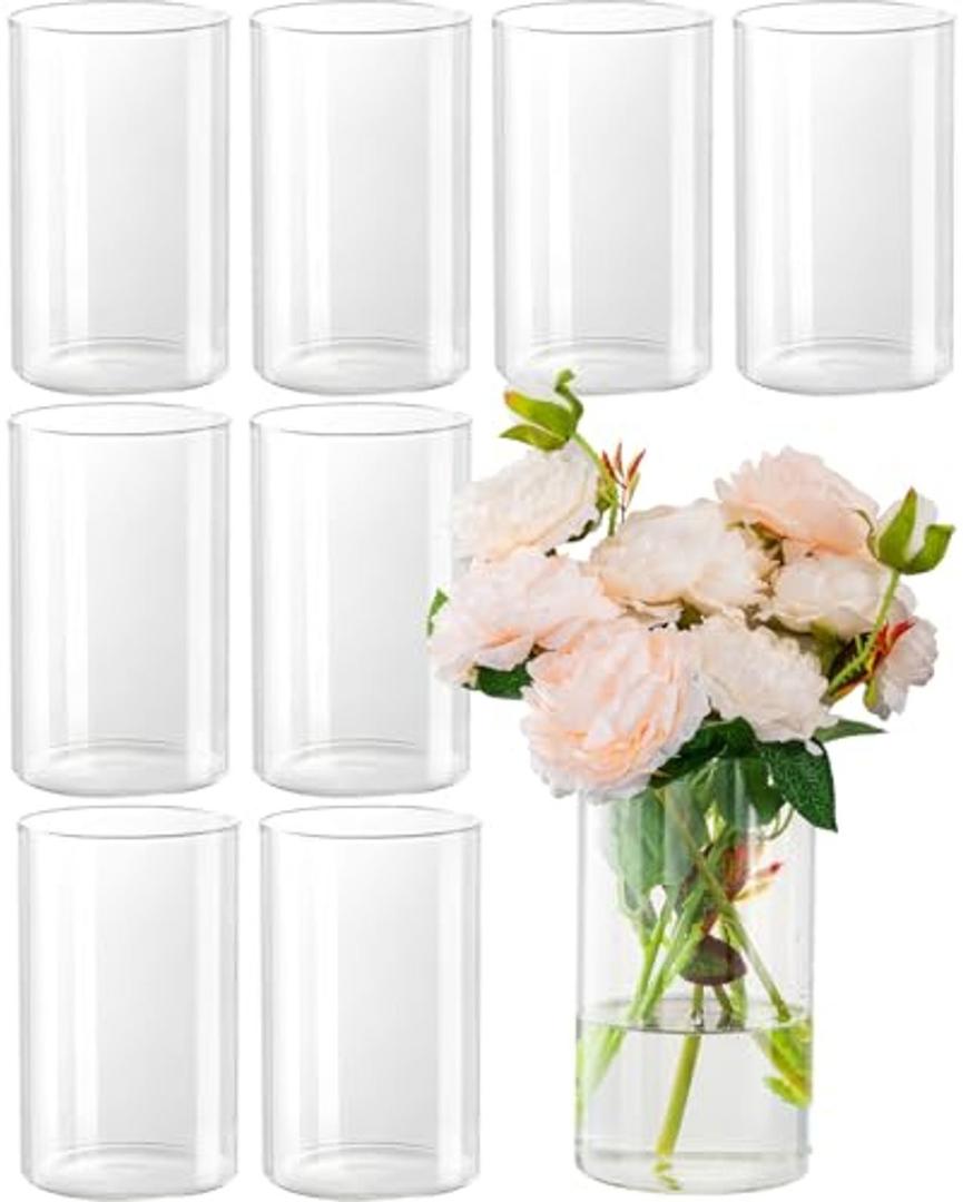 DYMFADFB 9pcs Glass Cylinder Vases for Centerpieces - 6 Inch Tall Flower Vase for Wedding Decorations, Clear Glass Flower Vases Floating Candle Holder for Table Centerpiece Wedding Home Décor
