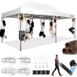 COBIZI 10x20 Pop Up Canopy Heavy Duty with 6 Removable Sidewalls, Commercial Heavy Duty Pop Up Tent for Parties All Weather Waterproof and UV 50+ Wedding Tent with Roller Bag(Legs Upgraded) (White)