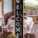 Welcome-ish Sign for Front Porch Standing 45"X9" Large Farmhouse Outdoor Wood Framed Home Vertical Tall Funny Large Welcome Sign For Rustic Modern Outside Front Door Wall Decor (Wood Black)