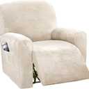 H.VERSAILTEX Velvet Stretch Recliner Couch Covers 4-Pieces Style Recliner Chair Covers for Reclining Chair Slipcovers Feature Non Slip Form Fitted Thick Soft Washable, Cream