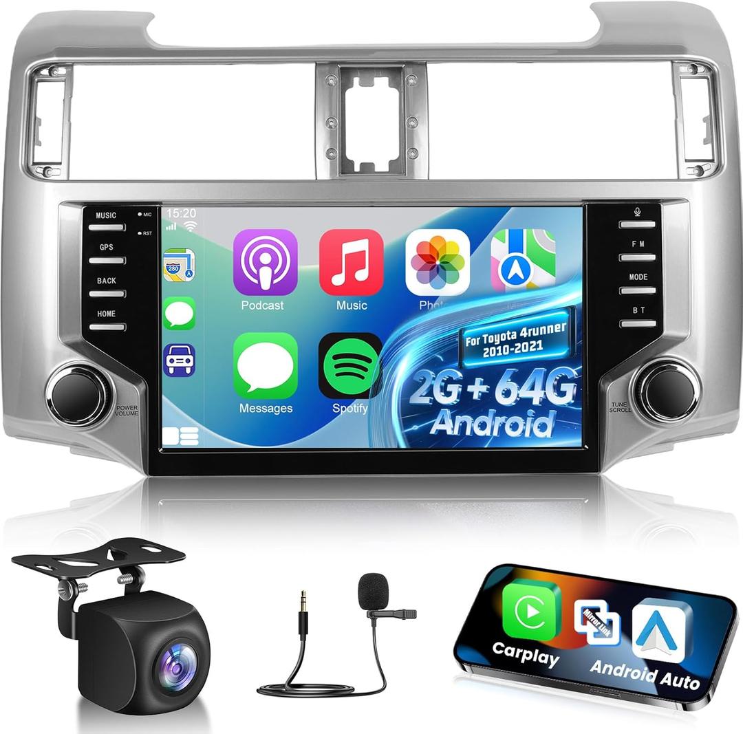 [2+64G] NHOPEEW Car Radio for Toyota 4runner 2010-2021 with Wireless Carplay and Android Auto - 9 Inch Touch Screen Android Car Stereo - DSP/GPS Navi/WiFi/SWC/Bluetooth + AHD Backup Camera