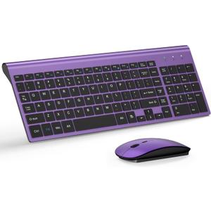 Wireless Keyboard and Mouse Ultra Slim Combo, TopMate 2.4G Silent Compact USB 2400DPI Mouse and Scissor Switch Keyboard Set with Cover, Batteries Included, for PC/Laptop/Windows/Mac - Purple Black