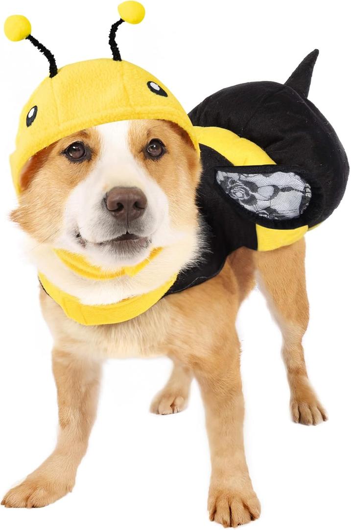 Dog Bee Costume Halloween Pet Dog Bumblebee Cosplay Dress Up with Wings (Yellow XL)