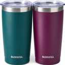 SUNWILL Travel Coffee Mug with Lid, 20 oz Tumbler Set of 2, Insulated Stainless Steel Cup for Drinks， Water, Tea, Powder Coated Forest Green & Plum