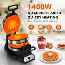 Waffle Maker, 1400W Belgian Waffle Maker, Double Waffle Iron 180 Flip, Rotating Nonstick Plates, Adjustable Browning Control, Locking Buckle & Cool Touch Handle, Removable Drip Tray, Stainless Steel