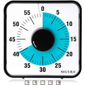 Secura 60-Minute Visual Countdown Timer, 7.5-Inch Oversize Classroom Visual Timer for Kids and Adults, Durable Mechanical Kitchen Timer Clock with Magnetic Backing 