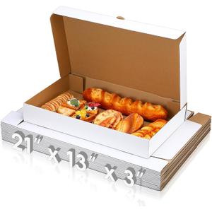 Dunzoom 20 Pcs Full Pan Corrugated Catering Box 21" x 13" x 3" Secure Stackable Food Delivery Container, White Bakery Cardboard Food Storage Boxes for Takeout Delivery