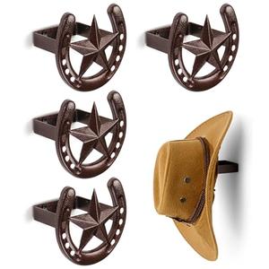 Cowboy Hat Hanger Wall Mount, 4 Pack Cowboy Hat Rack, Metal Horseshoe Hook, Horseshoe Decor, Western Hat Hook for Wall, Hat Holder for Entryway Closet, Bridle Hook for Tack Room, Horse Supplies
