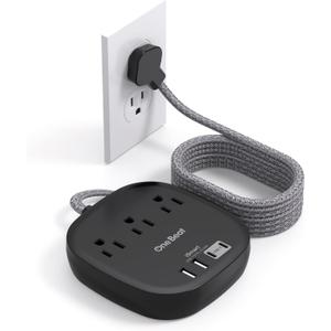 Flat Plug Power Strip, 5ft Ultra Flat Extension Cord - 3 Outlets 4 USB Ports (2 USB C) 22.5W/4.5A Desktop Charging Station, No Surge Protection for Cruise Ship, Dorm Room Travel Essentials