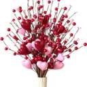 6 Pcs Valentine's Day Picks 17 Inch Artificial Red Heart Berry Stems - Valentine's Day Stems for Home Table Centerpiece Vase Wedding Anniversary Party Decor