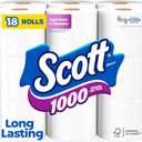 Scott 1000 Toilet Paper, 18 Rolls, Septic-Safe, 1-Ply Toilet Tissue