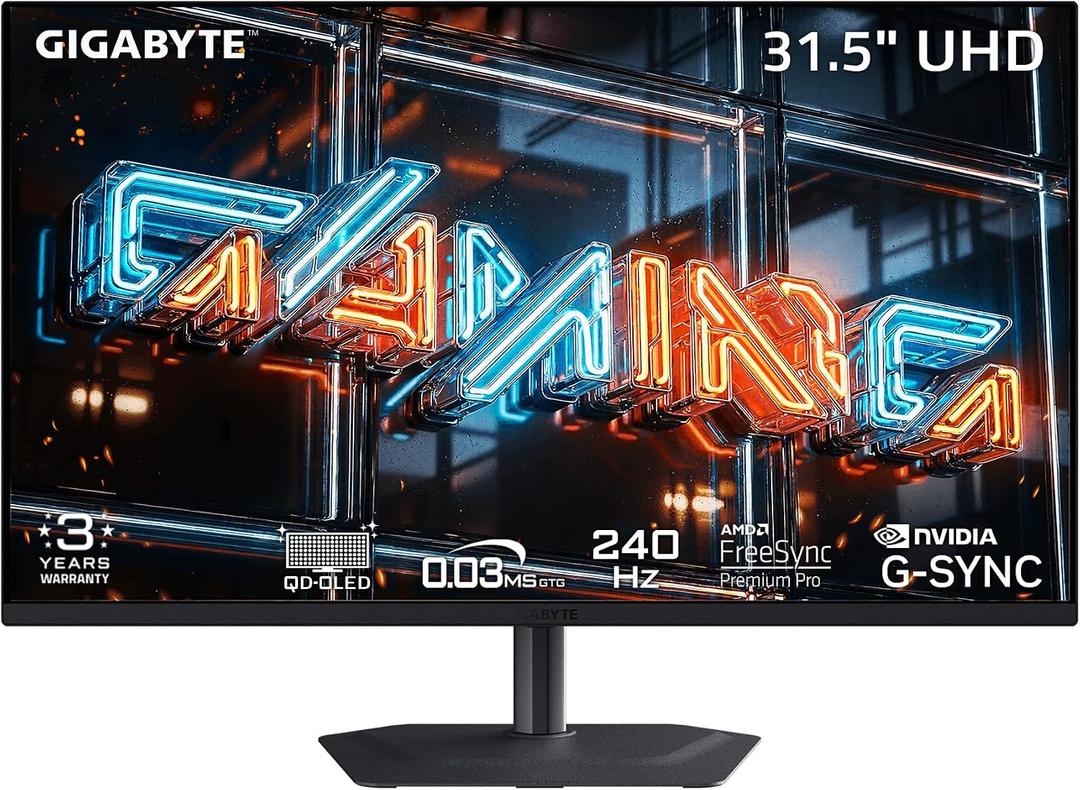 GIGABYTE - MO32U24 US - 31.5" QD-OLED Gaming Monitor - UHD 3840x2160-240Hz - 0.03ms - AMD FreeSync Premium Pro, NVIDIA G-SYNC Compatible - Type-C KVM - HDMI 2.1, DP - Height/Tilt/Swivel/Pivot