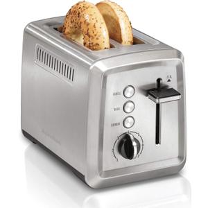 Hamilton Beach 2 Slice Toaster with Extra-Wide Slots, Bagel Setting, Toast Boost, Slide-Out Crumb Tray, Auto-Shutoff & Cancel Button, Defrost Function, Stainless Steel (22794)