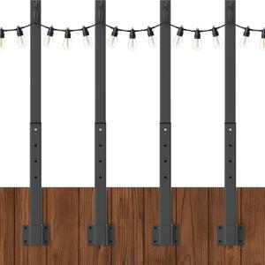 4 Pack String Light Poles,2.8Ft Metal Poles for Outdoor String Lights,Outdoor Light Poles with Post,Poles/Stand for Outside,Patio,Deck,Backyard,Garden Wedding,Party