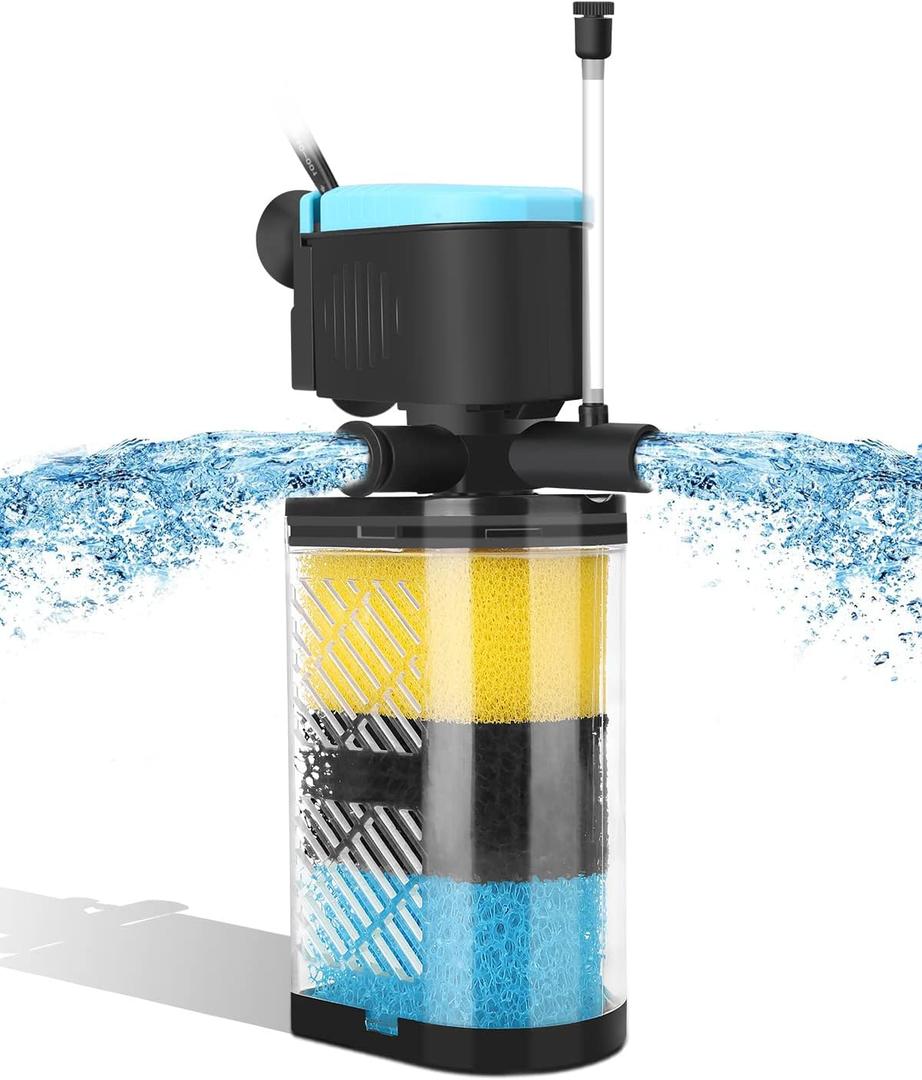 AquaMiracle Aquarium Filter 3-Stage in-Tank Filter Internal Fish Tank Filter Turtle Filter for 70-100 Gallon Fish Tanks with Dual Water Outlet & Aeration