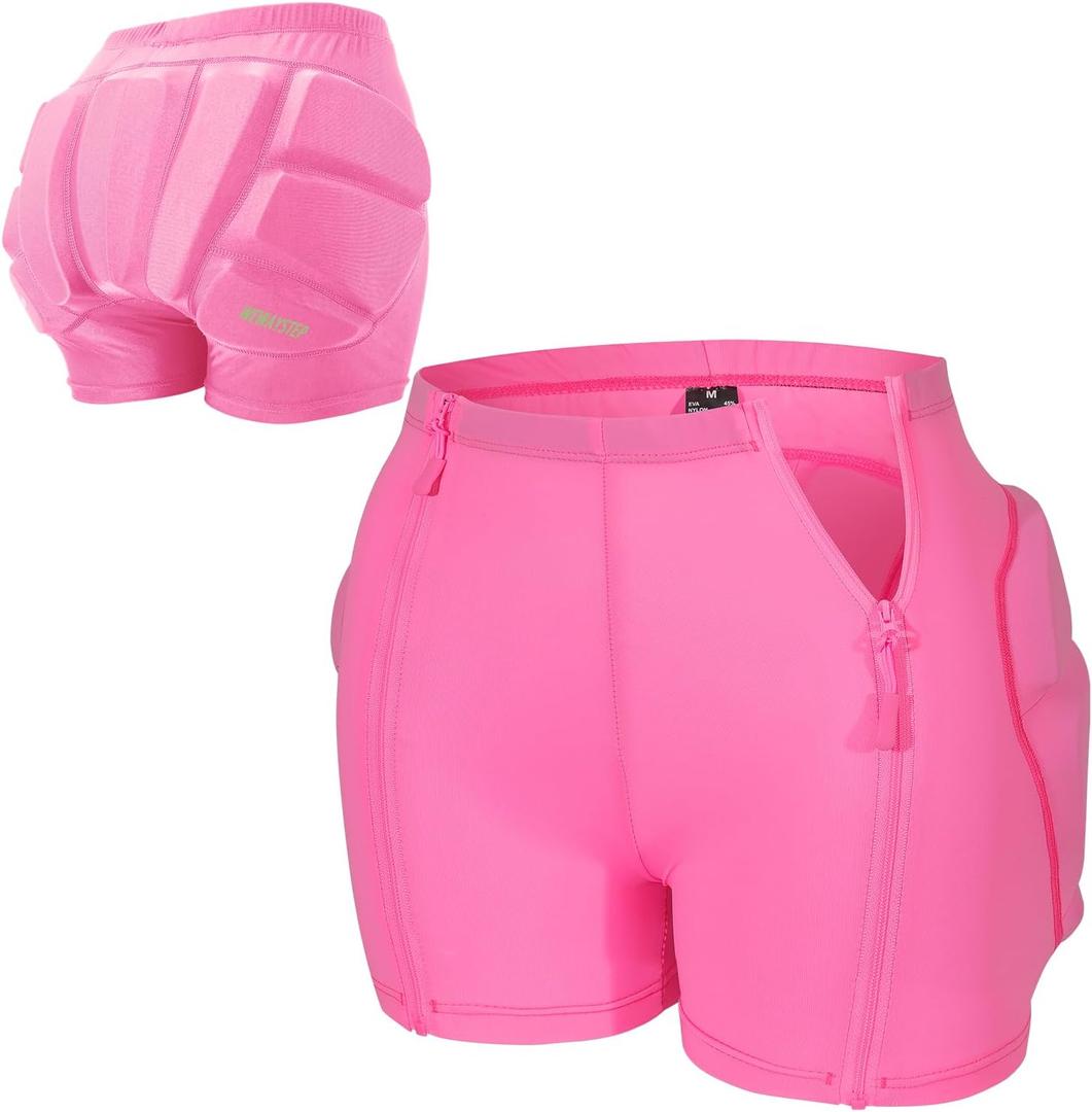 Kids Padded Shorts with Zipper, Crash Butt Pads for Hip Tailbone & Butt,Snowboard Impact Protective Pad Pants for Youth Child (X-Small, Pink)