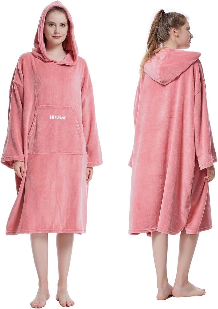 Hiturbo Surf Poncho Changing Towel Hoodie: Oversized Soft Hooded Beach Towel - Plush Swimwear Wetsuit for Pool Bath Swimming (Pink)