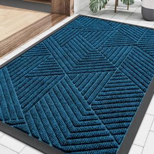 Smiry Front Door Mat Outside Entrance, Heavy Duty Sturdy Natural Rubber Doormat, Trap Dirt and Moisture, Easy Clean Low Profile Mats for Indoor Outdoor Entry, Irregular Triangle (29.5x17, Mixed Blue)