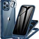 CENHUFO Privacy for iPhone 12 Pro Max Case, Full Body Phone Case with Built-in 9H Tempered Glass Privacy Screen Protector and Camera Lens Protector, Anti Peep Shockproof Bumper Clear Cover - Blue