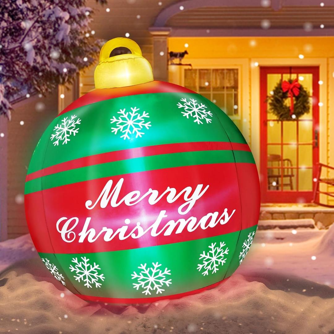 TURNMEON 6 Ft Giant Christmas Inflatable Ball Christmas Decorations Outdoor with LED Lights Snowflake Merry Christmas Blow Up Yard Decoration Outside Lawn Yard Garden Home Party Holiday Xmas