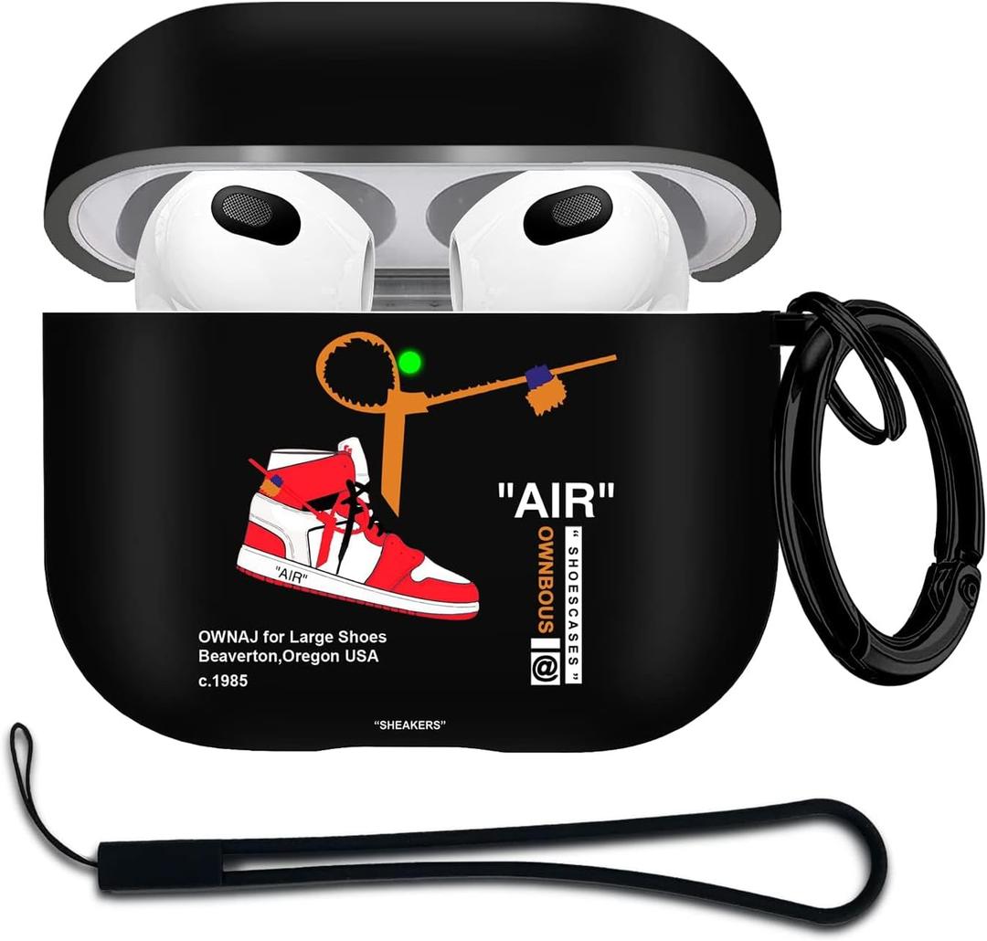Gedicht for Airpods 3rd Generation Case Air Sports Shoes with Lanyard, Protective TPU Soft Cases Cover Rugged for Apple Airpod 3 Case for Women Men Black Red