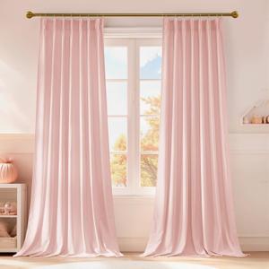 StangH Baby Pink Velvet Curtains for Girls Bedroom, Super Soft Pinch Pleat Bedroom Curtains & Drapes Solid Light Dimming Privacy Window Treatments for Nursery Dorm, W40 x L84, 2 Panels