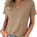 Zeagoo Womens Tops Summer Casual Short Sleeve Tshirts Business Basic Spring V-Neck Shirts Outfits Z-khaki, L